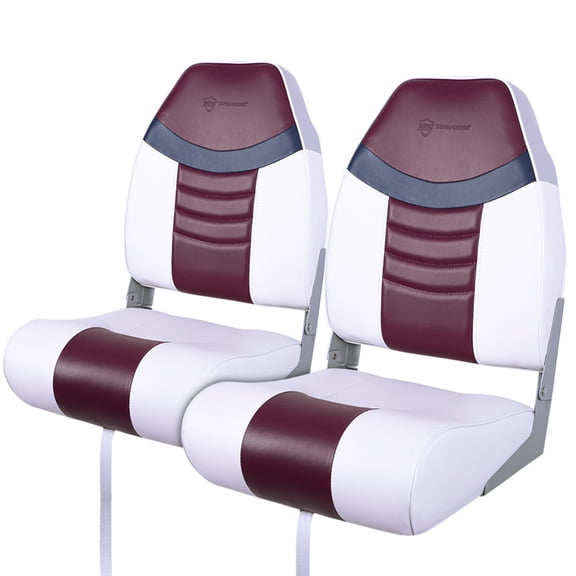 Seamander Pontoon Captain Chair High Back Folding Boat Seat, White/Burgundy/Navy, Durable and Comfortable, Easy Installation