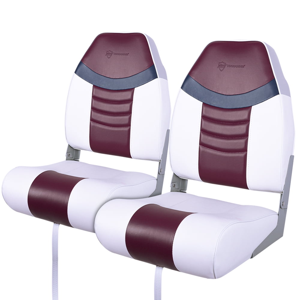 Seamander Premium High back Folding Boat Seat, Fishing Seat,  White/Burgundy/Navy, 2 seats