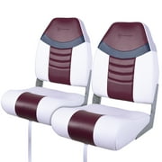 Seamander Premium High back Folding Boat Seat, Fishing Seat, White/Burgundy/Navy, 2 seats