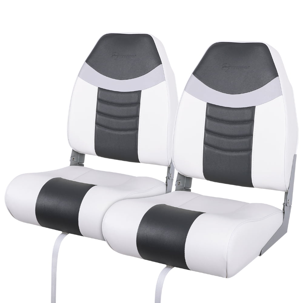 Seamander Premium High back Folding Boat Seat, Fishing Seat,  White/Navy/Burgundy, 2 seats 