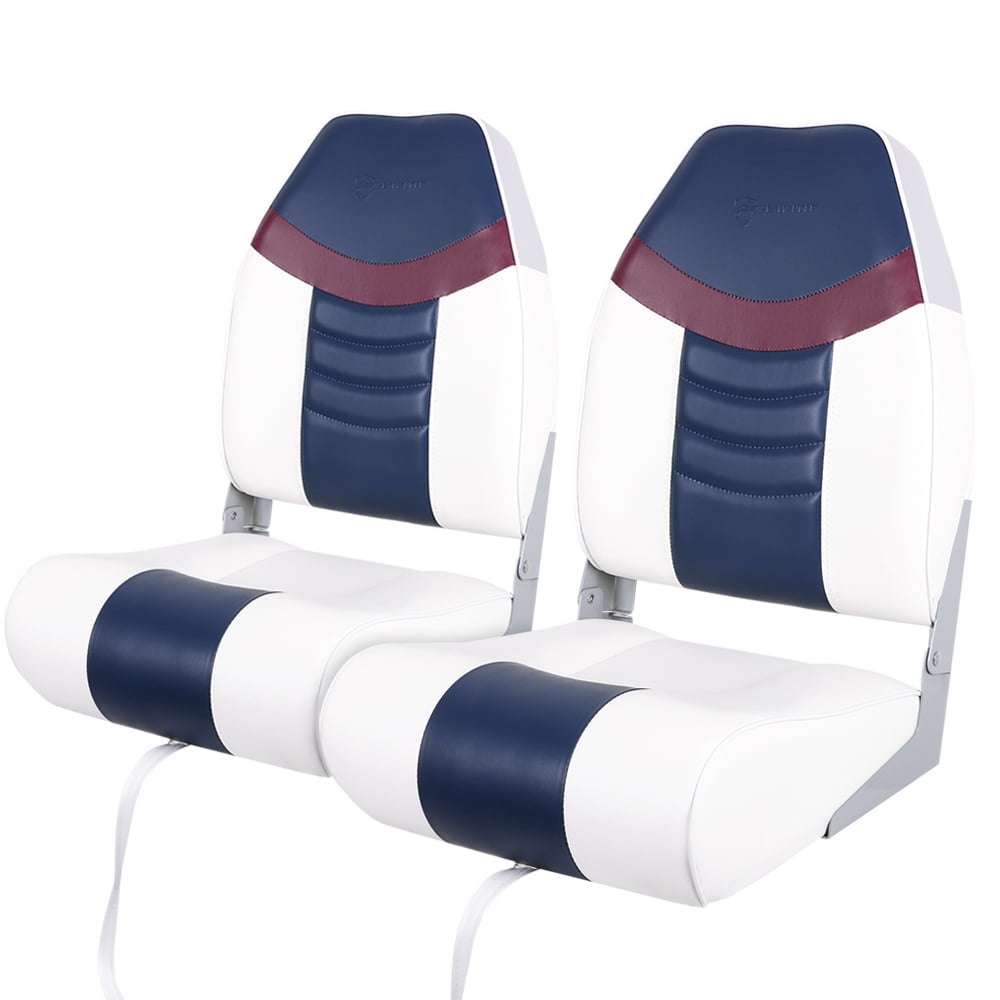 Seamander Premium High back Folding Boat Seat, Fishing Seat,  White/Burgundy/Navy, 2 seats 