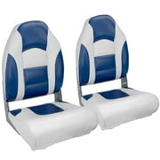 Seamander Premium Folding Boat Seat, White/Blue, Weather-Resistant, Fishing, 2 Count