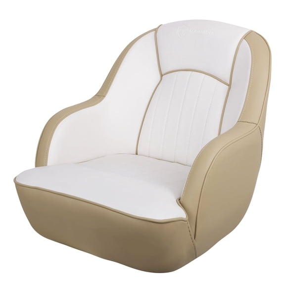 Seamander Pontoon Furniture Bucket Captain Seat, Tan/White Vinyl Plastic Frame