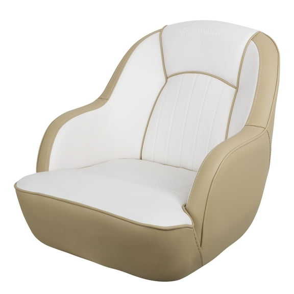 Seamander Pontoon Furniture Bucket Captain Seat, Tan/White Vinyl Plastic Frame