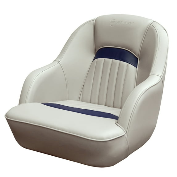 Seamander S1040 Marine-Grade Vinyl Pontoon Furniture Bucket Captain Seat, Ivory/Blue
