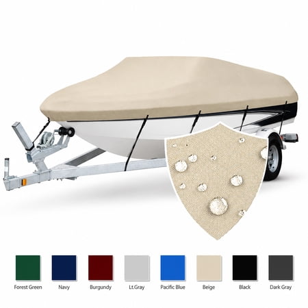 Seamander Solution Dye 600 Denier Heavy duty Waterproof Boat Cover, Fits boats 14'-16'L x 90"W, V-Hull Fishing Ski Boat Pro Bass Inboard Outboard Trailerable Boat Covers , Beige