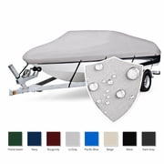 Seamander Solution Dye 600 Denier Heavy duty Waterproof Boat Cover, Fits boats 14'-16'L x 90"W, V-Hull Fishing Ski Boat Pro Bass Inboard Outboard Trailerable Boat Covers , Gray