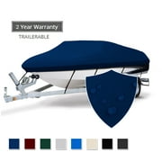 Seamander Solution Dye 600 Denier Heavy duty Waterproof Boat Cover, Fits boats 14-16L x 90W, V-Hull Fishing Ski Boat Pro Bass Inboard Outboard Trailerable Boat Covers , Navy Blue