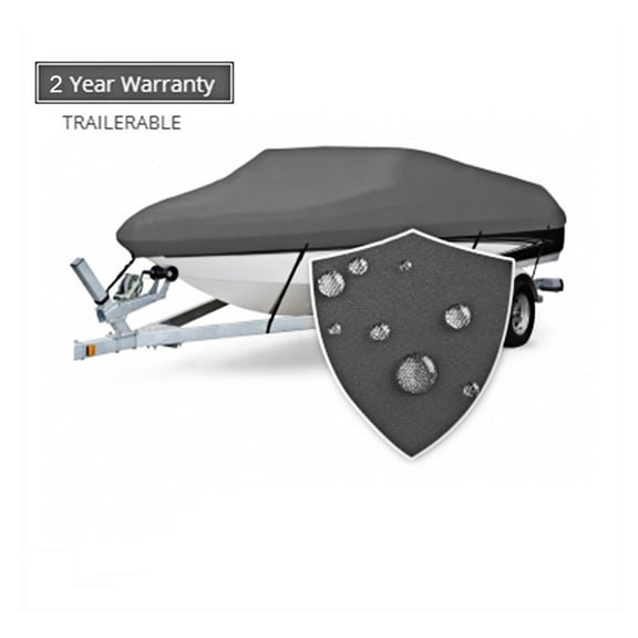 Seamander Heavy duty Waterproof Boat Cover, Fits boats 14'-16'L x 90"W, V-Hull Fishing Ski Boat Pro Bass Inboard Outboard Trailerable Boat Covers , Dark Gray