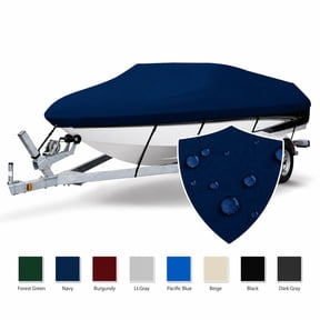 Seamander Solution Dye 600 Denier Heavy duty Waterproof Boat Cover, Fits boats 17'-19'L x 96"W, V-Hull Fishing Ski Boat Pro Bass Inboard Outboard Trailerable Boat Covers , Navy Blue