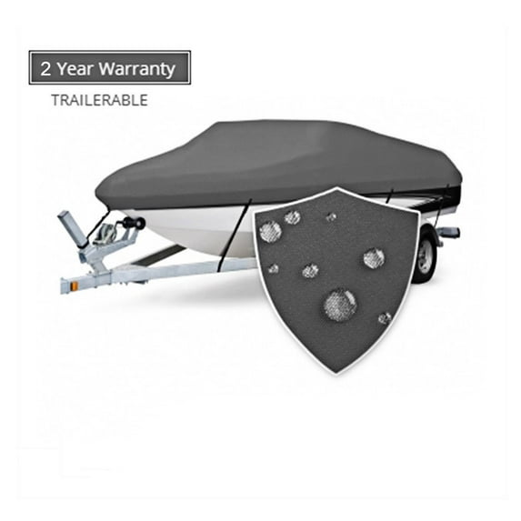 "Seamander 600D Heavy Duty Waterproof Boat Cover, Fits 17'-19'L x 96""W V-Hull Fishing Ski Pro Bass Boat, Dark Gray"