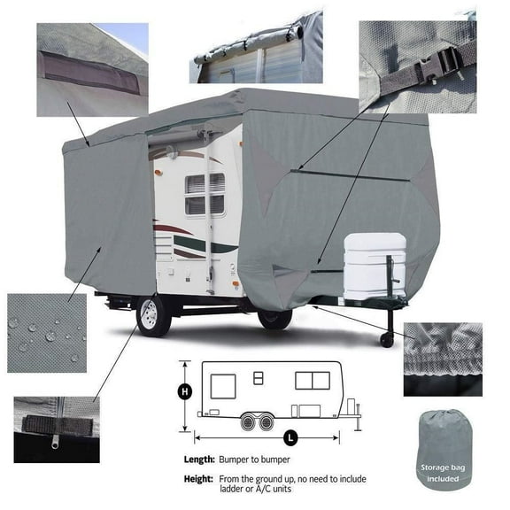 Seamander Travel Trailer RV Cover, fit sizes from 14' to 35', 4 layers Top panel, extra straps for windproof