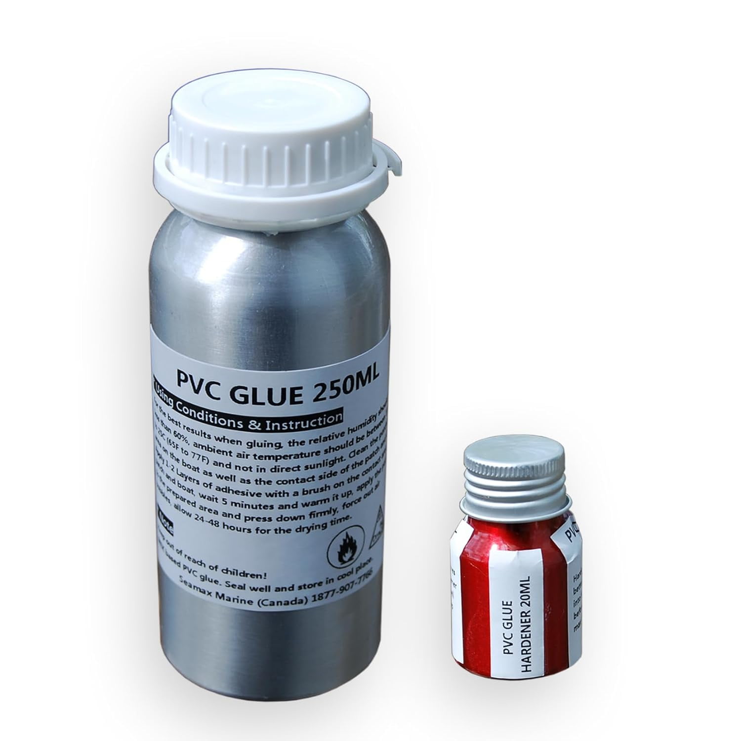 Seamax Commercial Grade 2 Part Marine Adhesive for All PVC Inflatable Boats, Sealed in Aluminum Bottles for Long Term Storage (PVC 250ml 2 Part Glue, Glue Only)