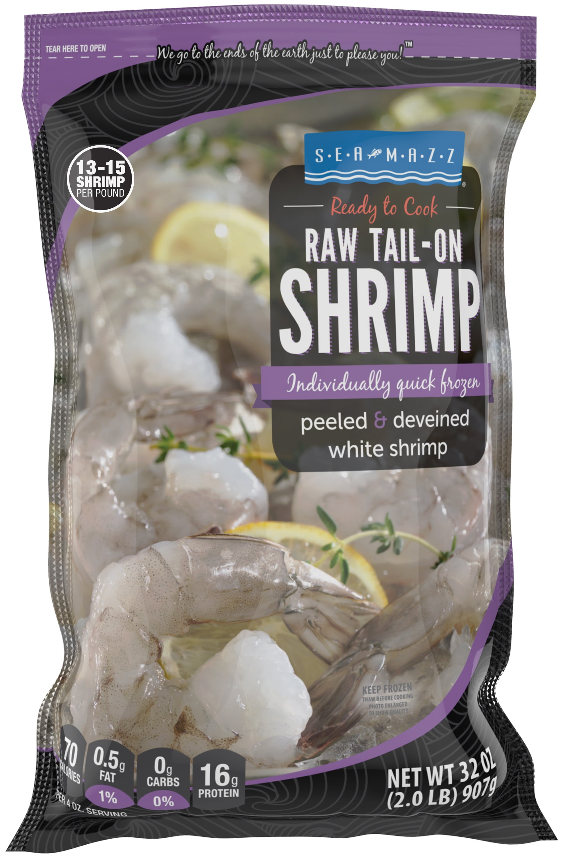 Seamazz 26/30 Peeled and Deveined Tail On Raw White Shrimp, 2 Pound -- 10  per case.