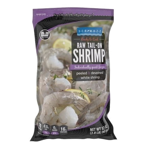 Seamazz 26/30 Peeled and Deveined Tail On Raw White Shrimp, 2 Pound -- 10 per case.