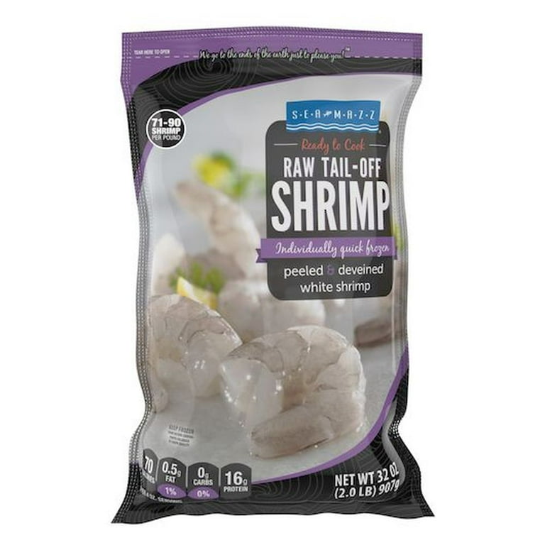 Seamazz 71/90 Peeled and Deveined Tail Off Raw White Shrimp, 2