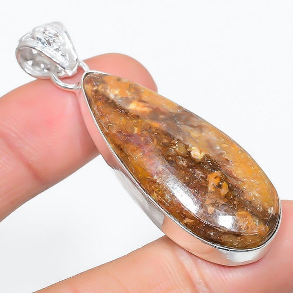 Natural Seame Agate Gemstone Handmade 925 Sterling Silver Pendant 2.29"