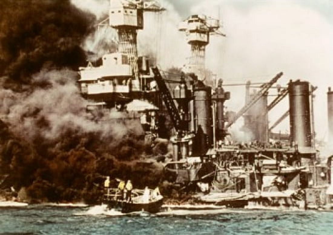 Seamen rescue a survivor from the water near the USS West Virginia and USS Tennessee Pearl Harbor Hawaii USA December 7 1941 Canvas Art - (18 x 24)