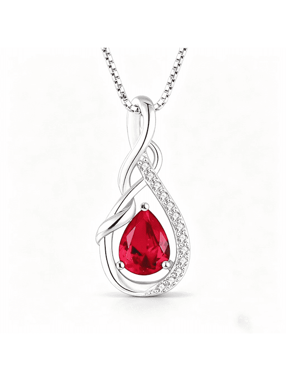 925 Sterling Silver Infinity Teardrop January Birthstone Necklace for Women, 18k White Gold Plated