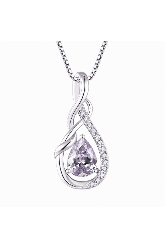 925 Sterling Silver Infinity Teardrop February Birthstone Necklace for Women, 18k White Gold Plated