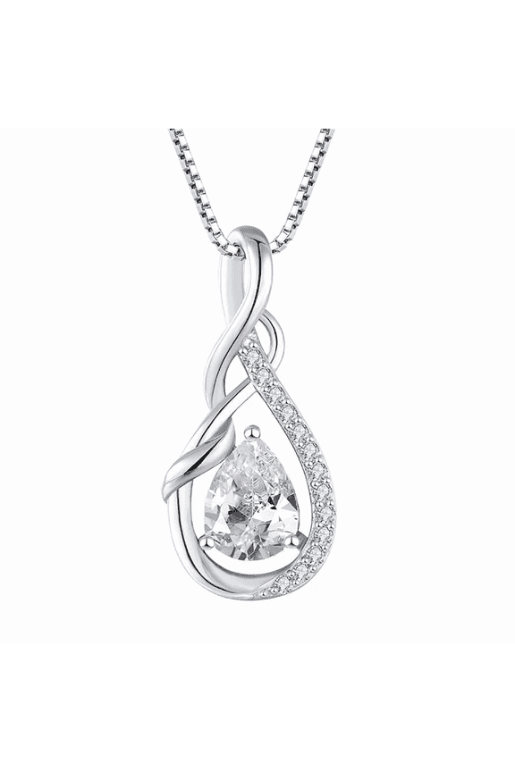 925 Sterling Silver Infinity Teardrop April Birthstone Necklace for Women, 18k White Gold Plated