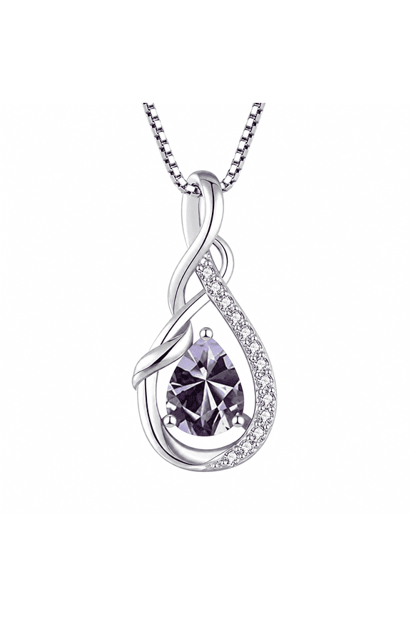 925 Sterling Silver Infinity Teardrop June Birthstone Necklace for Women, 18k White Gold Plated