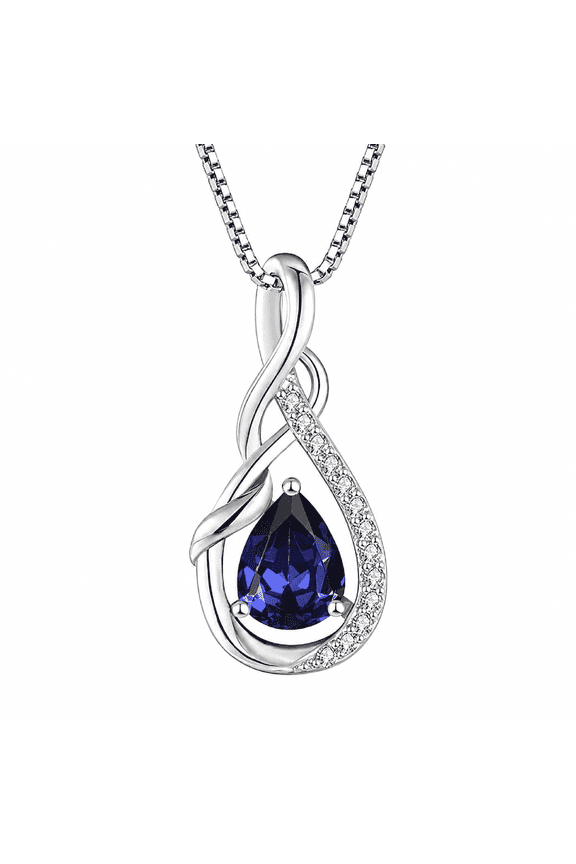 925 Sterling Silver Infinity Teardrop December Birthstone Necklace for Women, 18k White Gold Plated