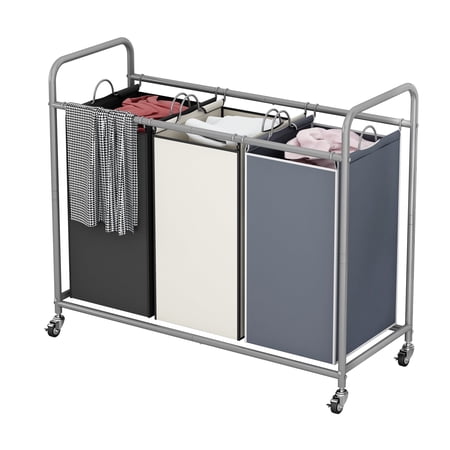 SUOERNUO 3-Bag Laundry Sorter Cart with Wheels – Heavy Duty Rolling Hamper with Removable Bags for Laundry Room Organization (Assorted)