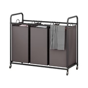 Seamika 3-Bag Laundry Sorter Cart with Wheels – Heavy Duty Rolling Hamper with Removable Bags for Laundry Room Organization (Brown)
