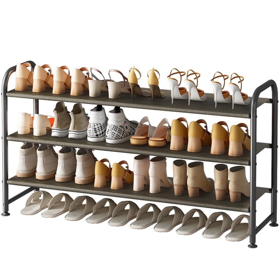 Seamika 3-Tier Metal Shoe Rack for Closet, Wide Shoe Shelf Organizer, Entryway Storage – Brown