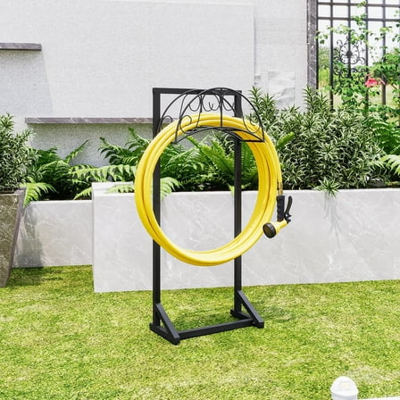 Seamika Garden Hose Holder Freestanding Hose Holder Heavy Duty Metal Hose Reel Stand Water Hose rack For Outside,Black