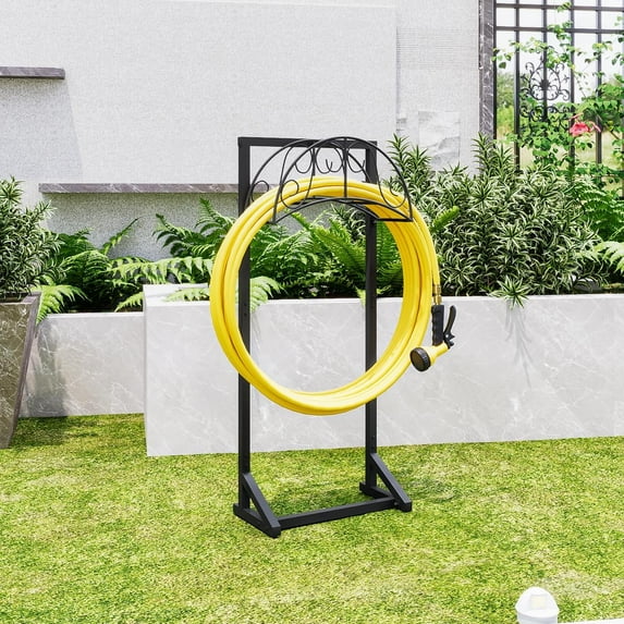 Seamika Garden Hose Holder Freestanding Hose Holder Heavy Duty Metal Hose Reel Stand Water Hose rack For Outside,Black