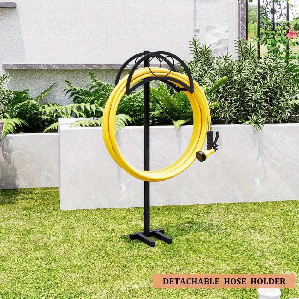 Seamika Garden Hose Holder Freestanding Hose Holder Heavy Duty Metal Hose Reel Stand Water Hose rack For Outside,Black
