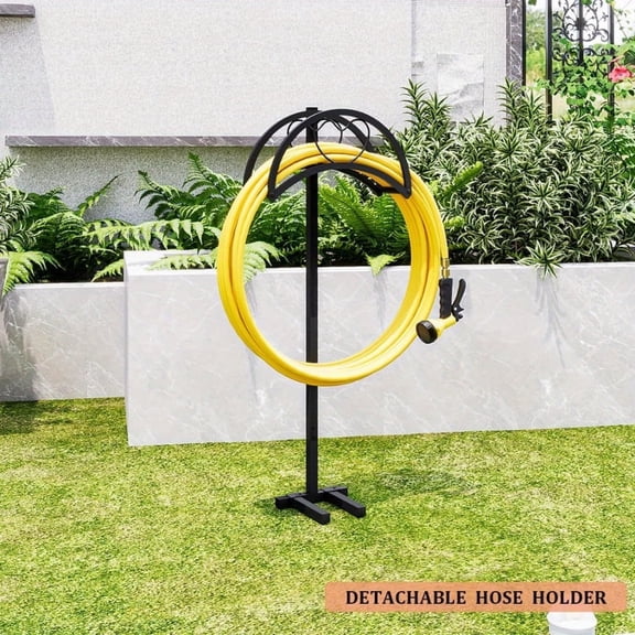Seamika Garden Hose Holder Freestanding Hose Holder Heavy Duty Metal Hose Reel Stand Water Hose rack For Outside,Black