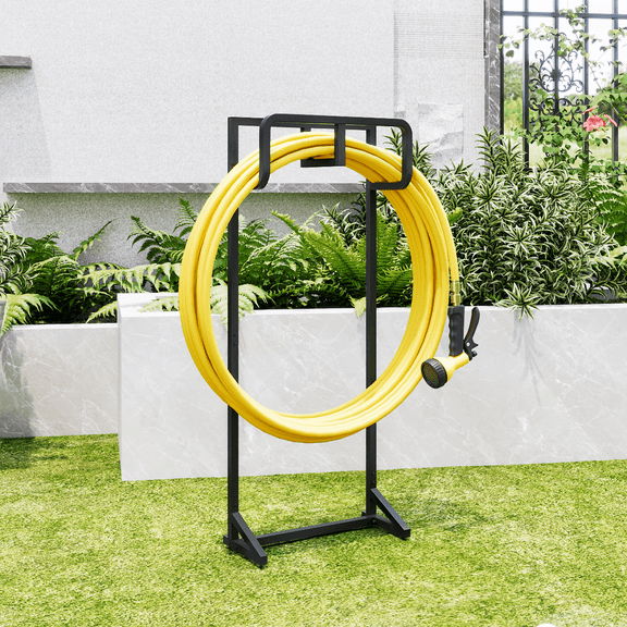 Seamika Garden Hose Holder Freestanding Hose Holder Heavy Duty Metal Hose Reel Stand Water Hose rack For Outside,Black