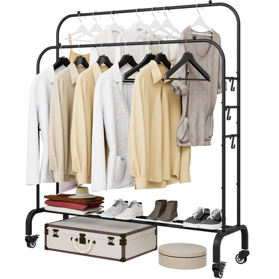 Seamika Garment Rack with Wheels Clothing Rack for Hanging Clothes Multi-functional Bedroom Clothes Rack,Black