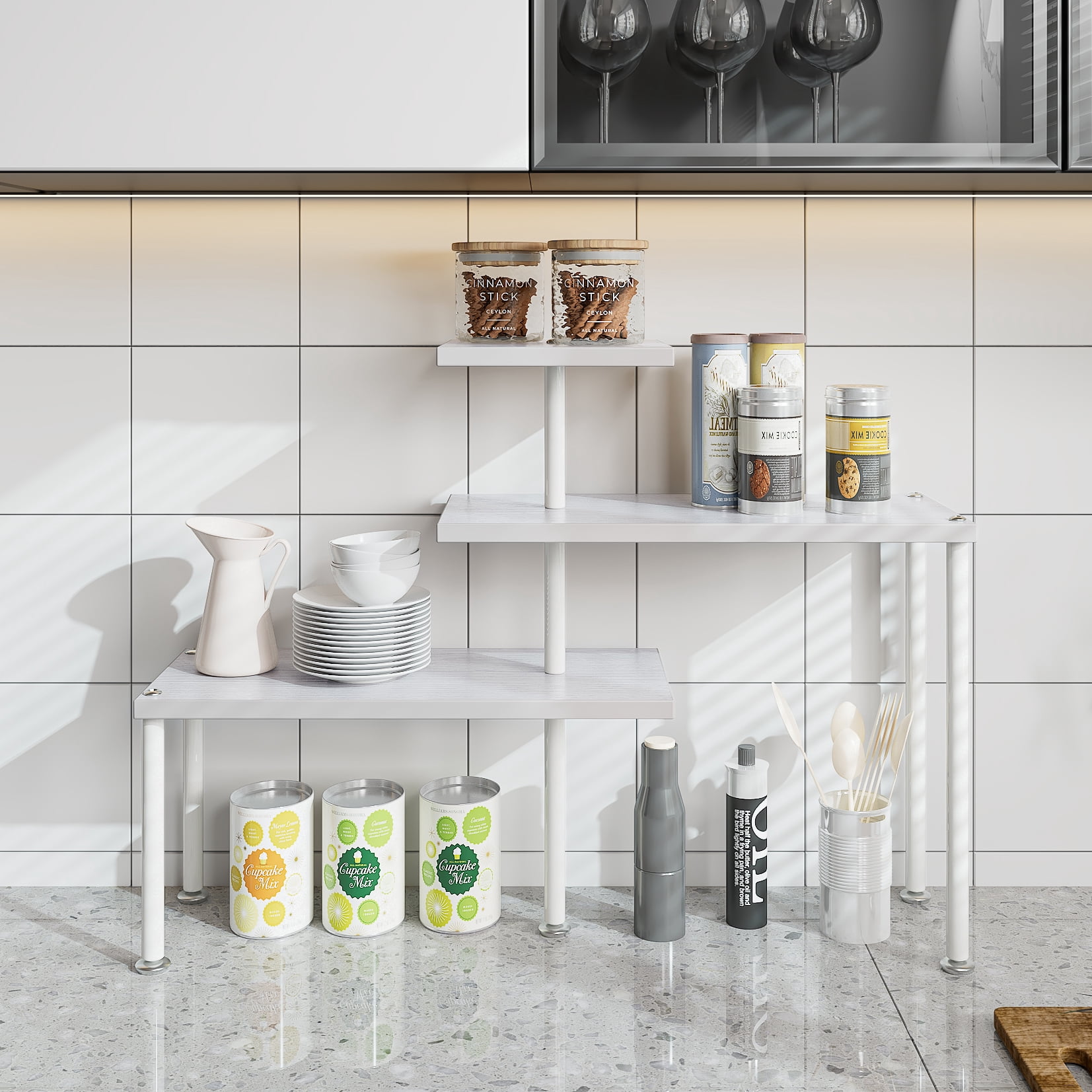 SEAMIKA Metal and MDF Board Stackable 3-Tier Countertop Spice Rack and ...
