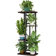 Seamika Plant Stand 4 Tier 5 Potted Indoor,Metal Plant Shelf for Multiple Plants,Iron Flower stand for Window Living Room Corner,Black Oak