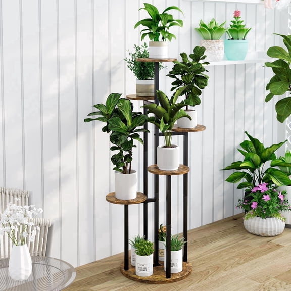Seamika Plant Stand Indoor 6 Tier 9 Potted Multiple Flower Pot Holder for Patio Garden Balcony Living Room Corner,Black