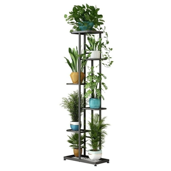 Seamika Plant Stand 6 Tier Indoor,Metal Plant Shelf Corner Plants Stands,Narrow Flower Stand Pot Holder for Patio Garden Balcony Living Room,Darkgrey