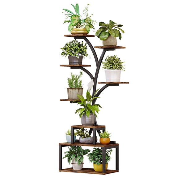 Seamika Plant Stand Indoor outdoor Tall Shelf for Multiple Flower Holder Display Tree-Shaped Rack for Home Living Room Metal,Black