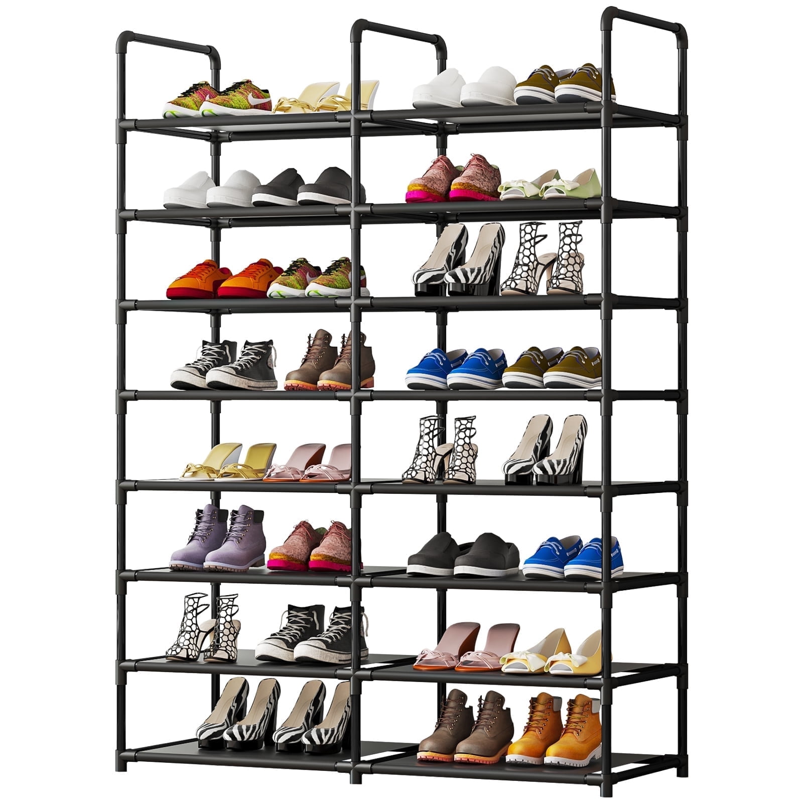 Seamika 8 Tier Shoe Rack Organizer,Metal Shoe Storage Non-Woven Fabric Sturdy Tall Shoe Shelf Bedroom Entryway, Black