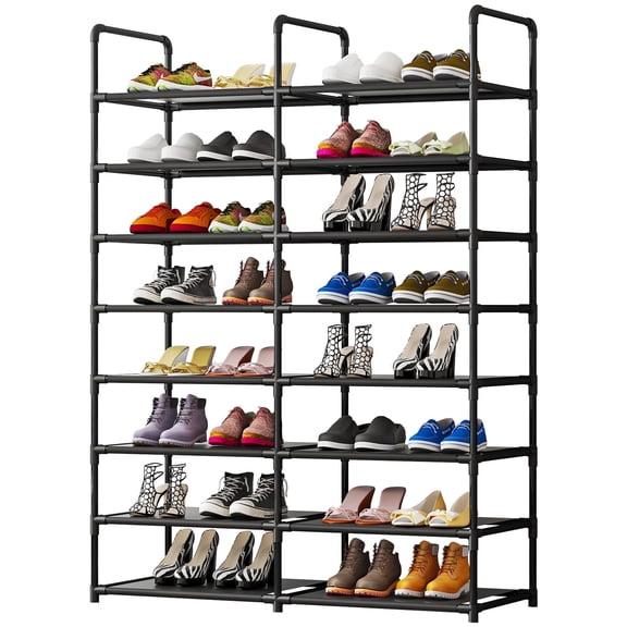 Seamika 8 Tier Shoe Rack Organizer,Metal Shoe Storage Non-Woven Fabric Sturdy Tall Shoe Shelf Bedroom Entryway, Black