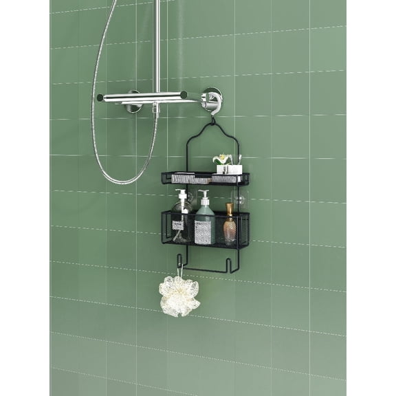 Seamika Two-way, no-drill, two-tier hanging storage rack, suitable for various scenarios such as bathrooms, studies, and living rooms.Black