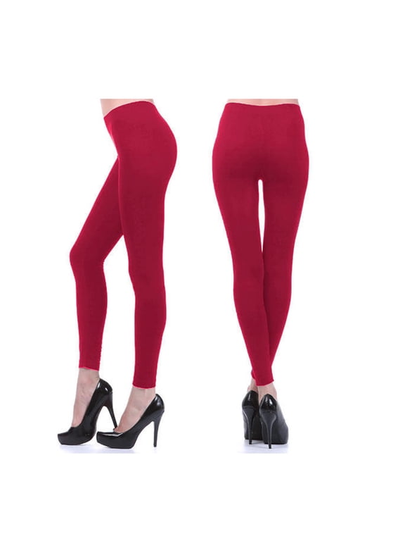 Seamles Leggings Capri Fleece Lined Thick Tights Warm Winter Footless Pants Red