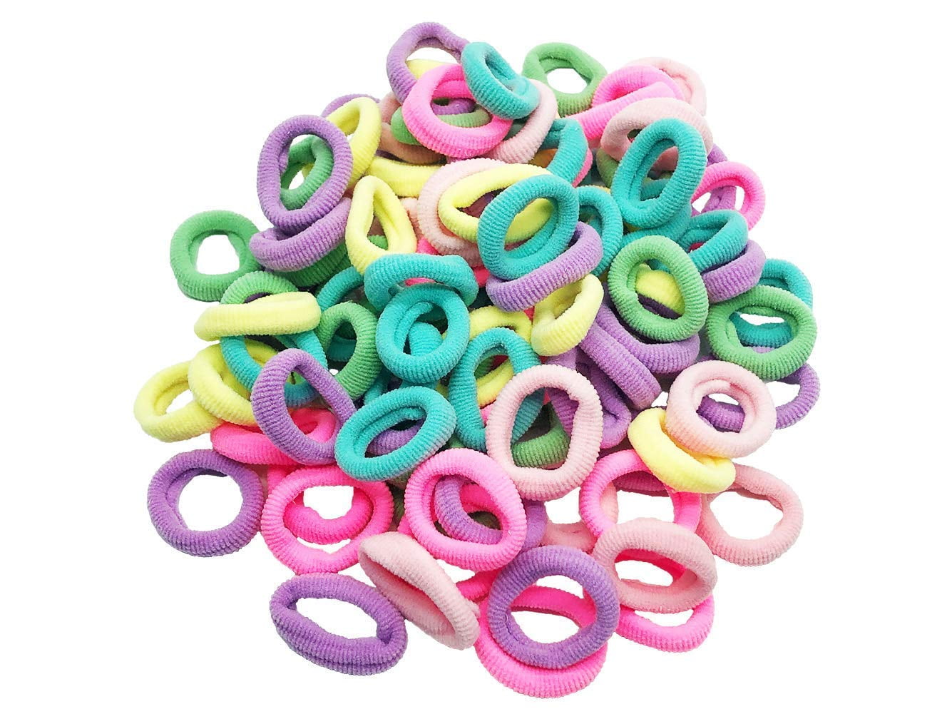Seamless 2.5cm in Diameter Elastic Cotton stretch Hair Ties Bands for Toddler Baby Girl Women VERY Thin & Fine Hair,Small Size Rubber Band Ponytail Holders(100pcs) (Multi Candy Color)