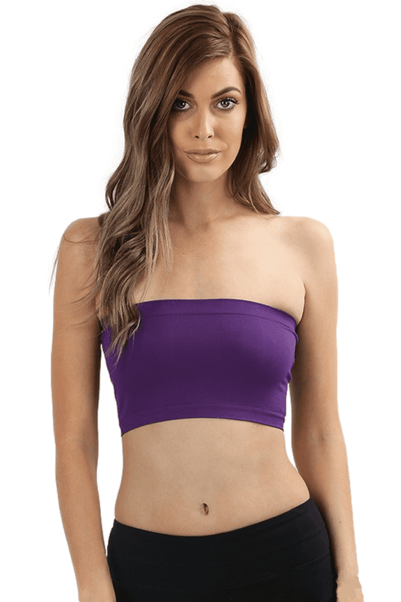 Seamless 7 inch Solid Bandeau Bra Tube Top One Size 92% NYLON 8% SPANDEX (One-Size, Purple), One-Size, Purple