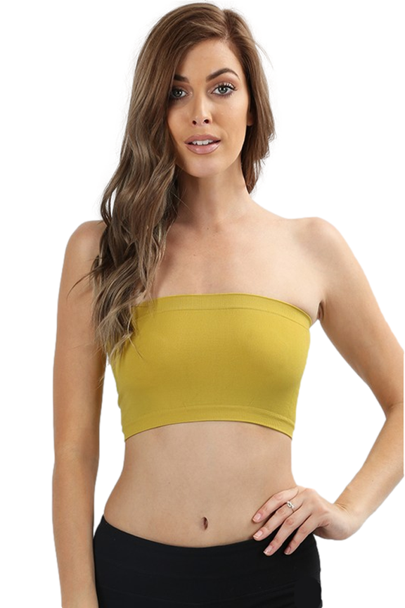 Seamless 7 inch Solid Bandeau Bra Tube Top One Size 92% NYLON 8% SPANDEX (One-Size, Wasabi), One-Size, Wasabi
