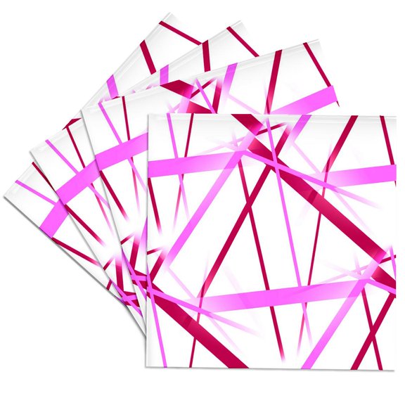 3drose, Seamless Abstract Viva Magenta Strips Cut Out Pattern, Set of 4 Ceramic Tile Coasters