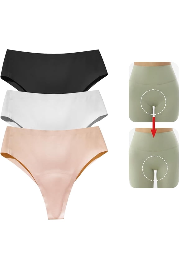 Seamless Anti-Wedgie Thong for Women, Invisible No Camel Toe Underwear, Comfortable Front Coverage Protective Intimates